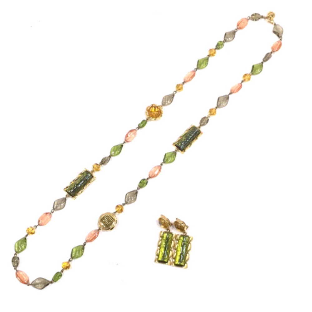 Givenchy Vintage Rare Multicolor Glass Beaded Necklace and Earring Set